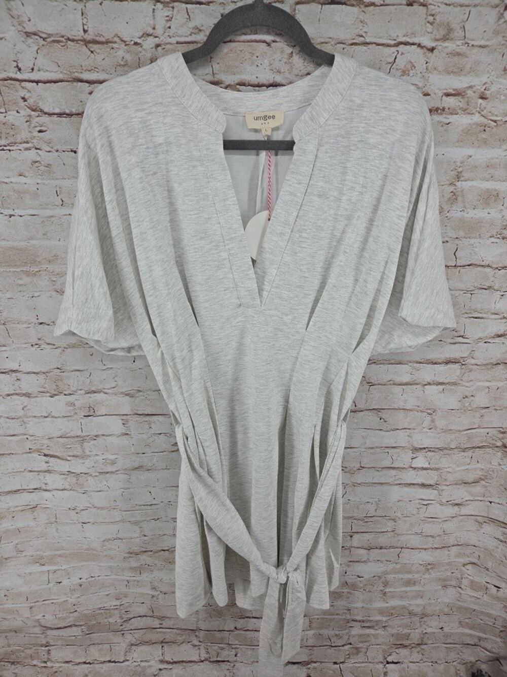 Umgee Dress Size Large NEW Heather Gray V-Neck Short Sleeve Tie Up
